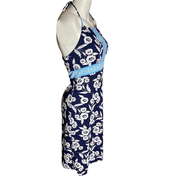 Ann Taylor Loft Dress Navy White Floral Halter Size 0 - Picture 6 of 6